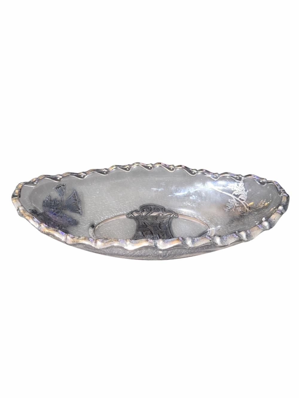 Iridescent Silver Glass Decorative Bowl